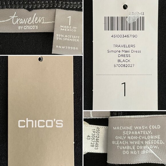 Travelers Chico’s Simone Maxi Dress Sleeveless Black 1 - Picture 3 of 11